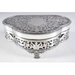 An Antique Silver Jewellery Box with Pierced Decoration and Silk Interior by Nathan & Hayes.
