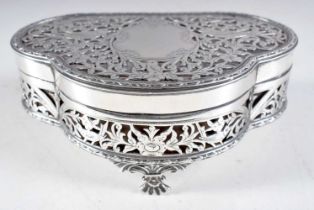 An Antique Silver Jewellery Box with Pierced Decoration and Silk Interior by Nathan & Hayes.