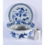 A VERY LARGE CHINESE BLUE AND WHITE PORCELAIN BOWL 20th Century, upon a large matching plate.