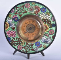 A RARE 19TH CENTURY JAPANESE MEIJI PERIOD CLOISONNE ENAMEL CLOCK decorated with foliage. 14 cm x