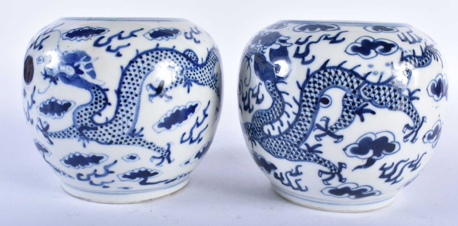 A PAIR OF 19TH CENTURY CHINESE BLUE AND WHITE PORCELAIN GLOBULAR CENSERS bearing Kangxi marks to - Image 2 of 18