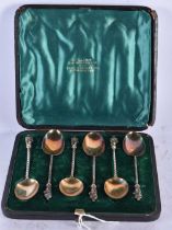 A SET OF SIX VICTORIAN SILVER APOSTLE SPOONS. 51 grams. 11.25cm long. (6)