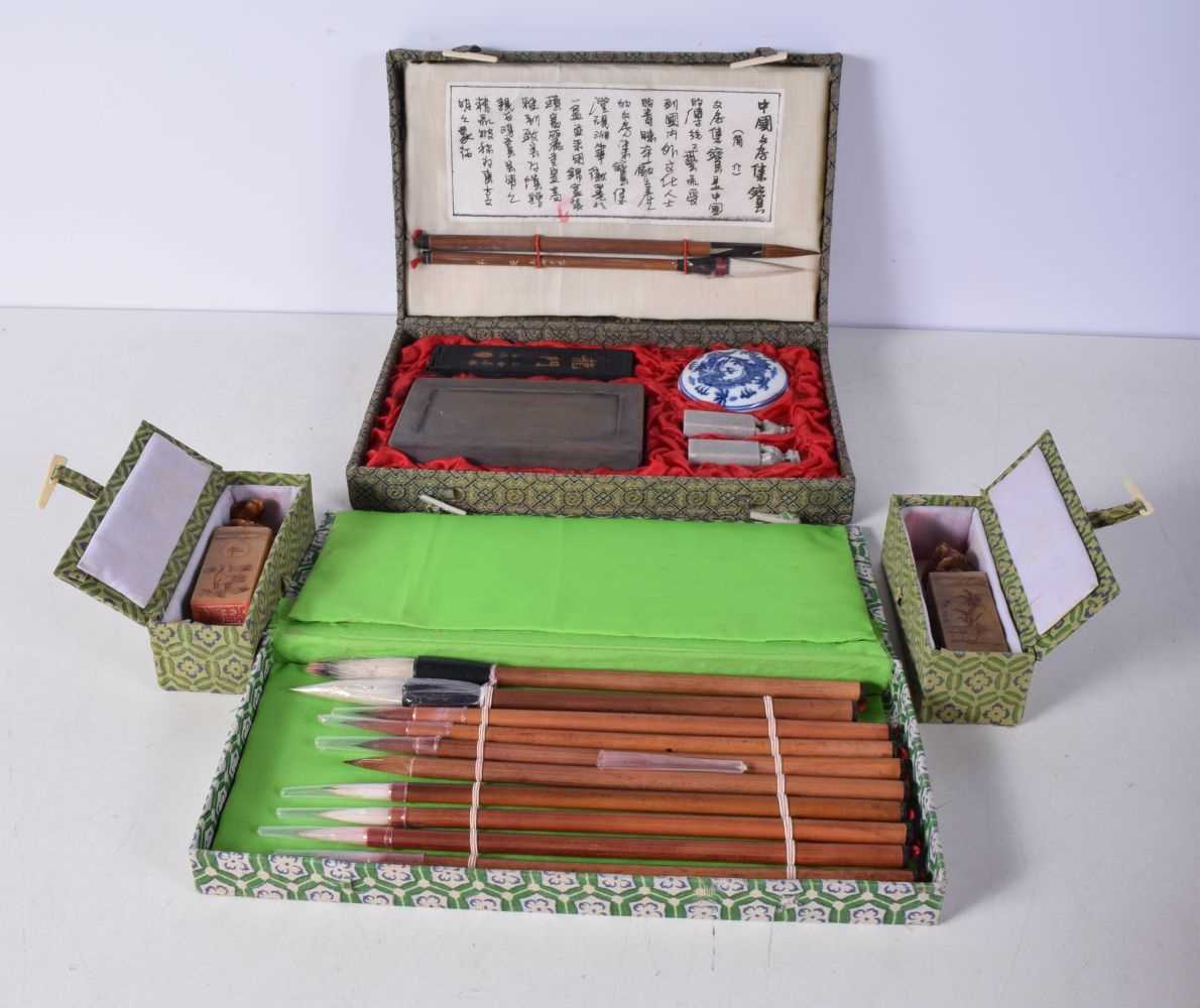 A Chinese Calligraphy set together with related seals and scholars pens 25 x 15 cm. (4). - Image 2 of 10