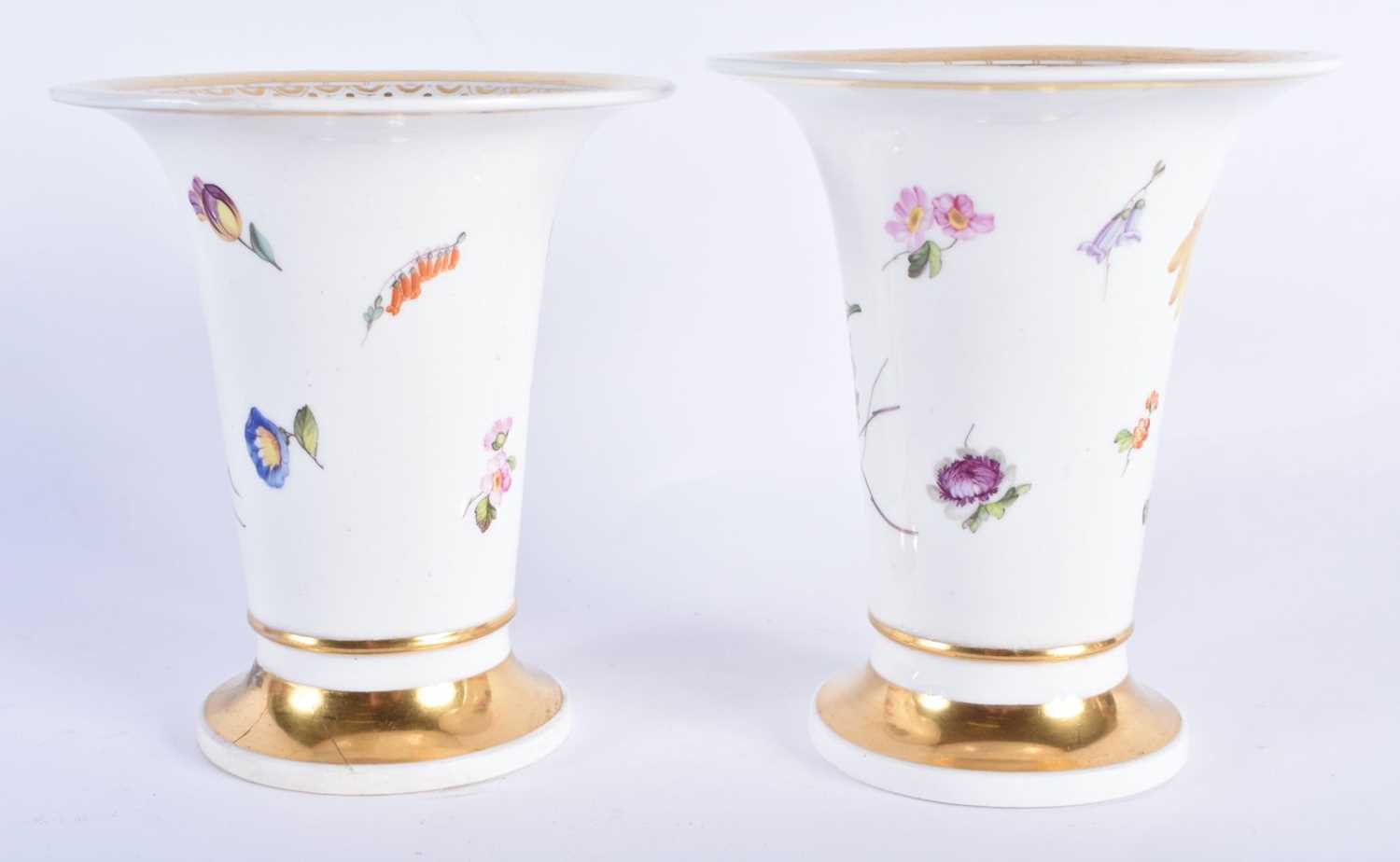 A PAIR OF EARLY 19TH CENTURY DERBY PORCELAIN VASES painted with flowers. 13 cm x 9 cm. - Image 2 of 4