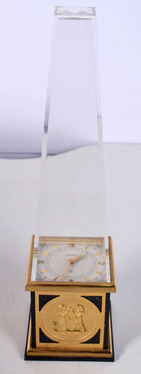 A Boxed Jaeger Le Coultre, Egyptian inspired obelisk timepiece clock, the 2" cream dial under a