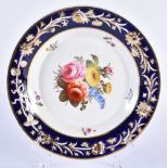 Spode fine plate painted with a floral bouquet under a raised border with a gilt flower chain.