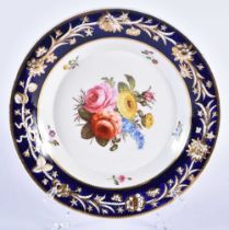 Spode fine plate painted with a floral bouquet under a raised border with a gilt flower chain.