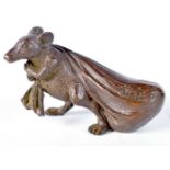 A Japanese Bronze Model of a Rat dragging a Sack. 3.8 cm x 6.2 cm x 2.3 cm, weight 106.5g