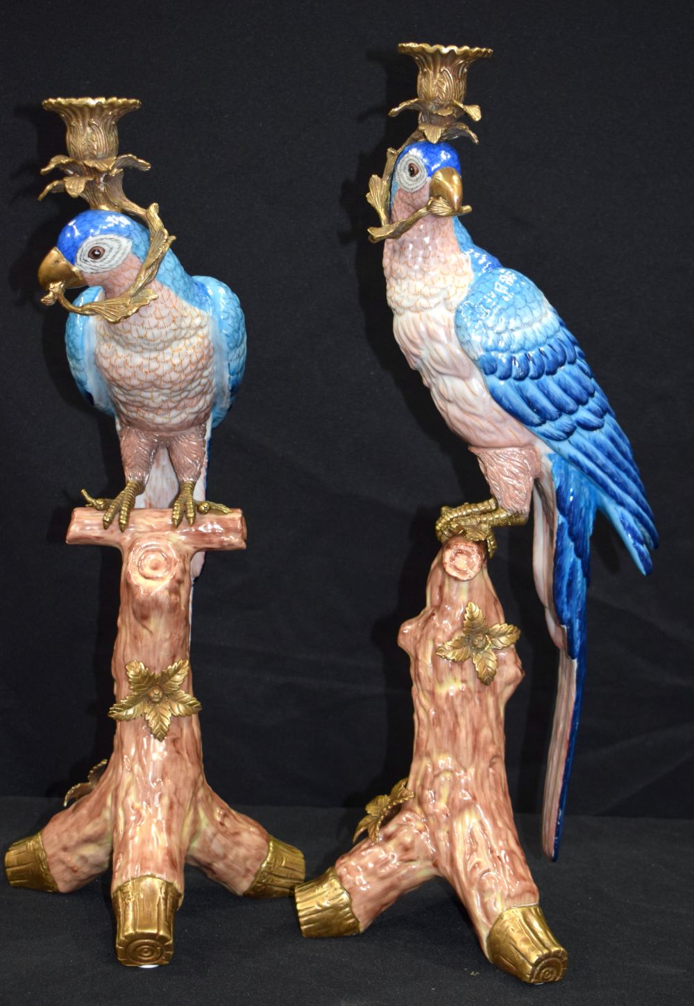 A large pair of Ormolu mounted porcelain parrot candlesticks 48 cm (2) - Image 5 of 6