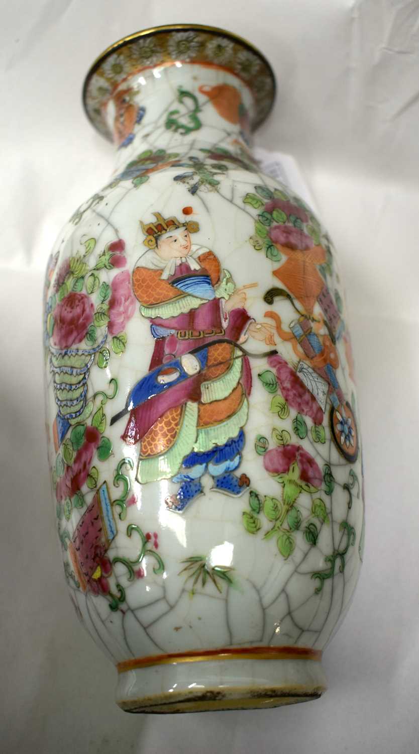 A PAIR OF 19TH CENTURY CHINESE CRACKLE GLAZED FAMILLE ROSE VASES Qing. 24 cm high. - Image 8 of 17