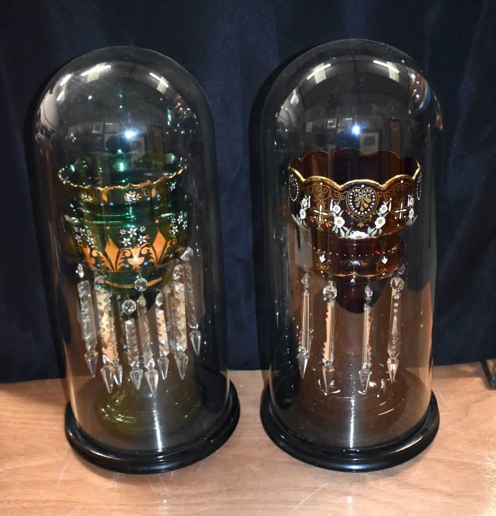 TWO GLASS DOMED BOHEMIAN GLASS LUSTRE VASES 56 X 25cm