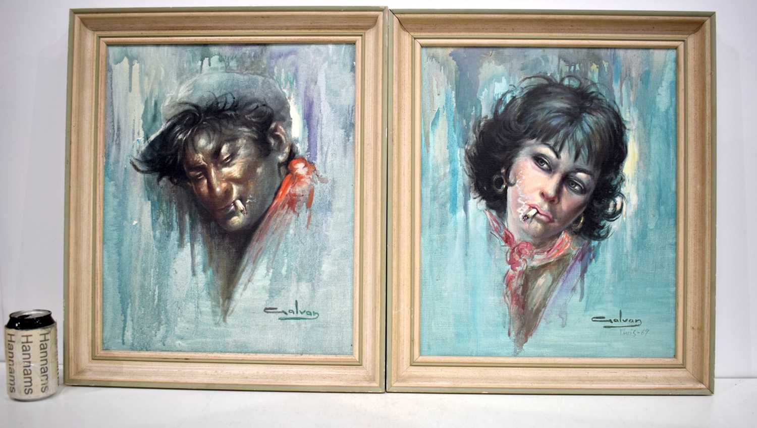 Jose Galvan (1910-2001) Two framed portraits of a male and a female dated Paris 1967 45 x 37 cm (2) - Image 2 of 10