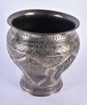 A Persian Silver Vase decorated with Figures and Landscapes. 17cm x 17cm, weight 693g