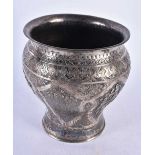 A Persian Silver Vase decorated with Figures and Landscapes. 17cm x 17cm, weight 693g