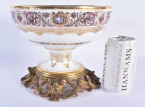 A LATE 19TH CENTURY FRENCH SEVRES PORCELAIN COMPORT painted with foliage and motifs, upon a fitted