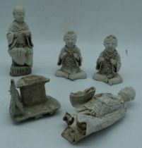 A collection of Chinese Song style figures of a Monks largest 17 cm (4)