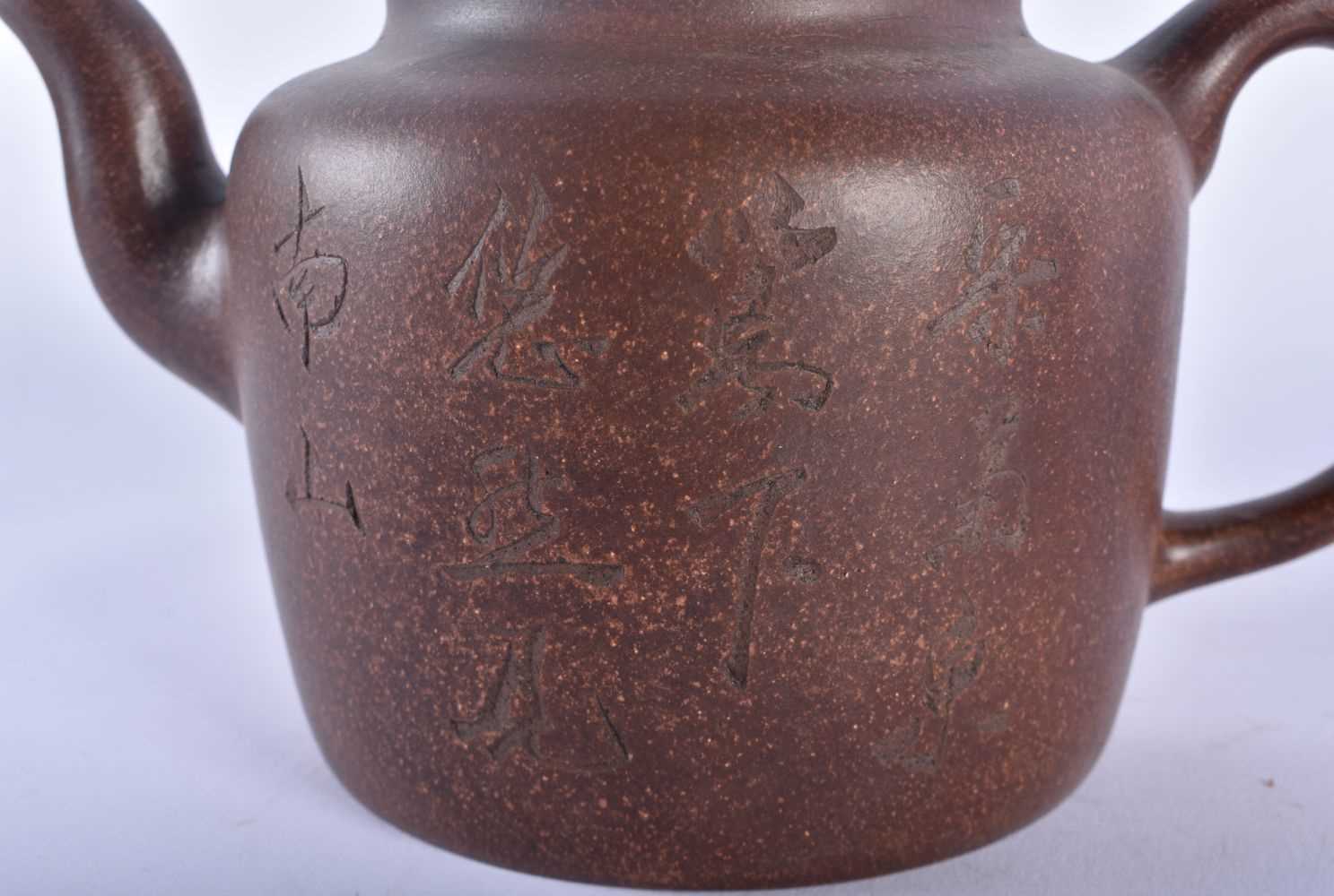 THREE CHINESE YIXING POTTERY TEAPOTS AND COVERS possibly Republican period. Largest 20 cm wide. (3) - Image 3 of 13