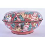 A 19TH CENTURY CHINESE CANTON ENAMEL CIRCULAR BOX AND COVER Qing, painted with flowers. 11cm