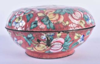 A 19TH CENTURY CHINESE CANTON ENAMEL CIRCULAR BOX AND COVER Qing, painted with flowers. 11cm