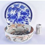 A LARGE 19TH CENTURY JAPANESE MEIJI PERIOD IMARI PORCELAIN DRAGON BOWL together with a large blue