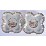 A PAIR OF 18TH CENTURY CHINESE EXPORT PORCELAIN SQUARE FORM DISHES Qianlong. 20 cm square.