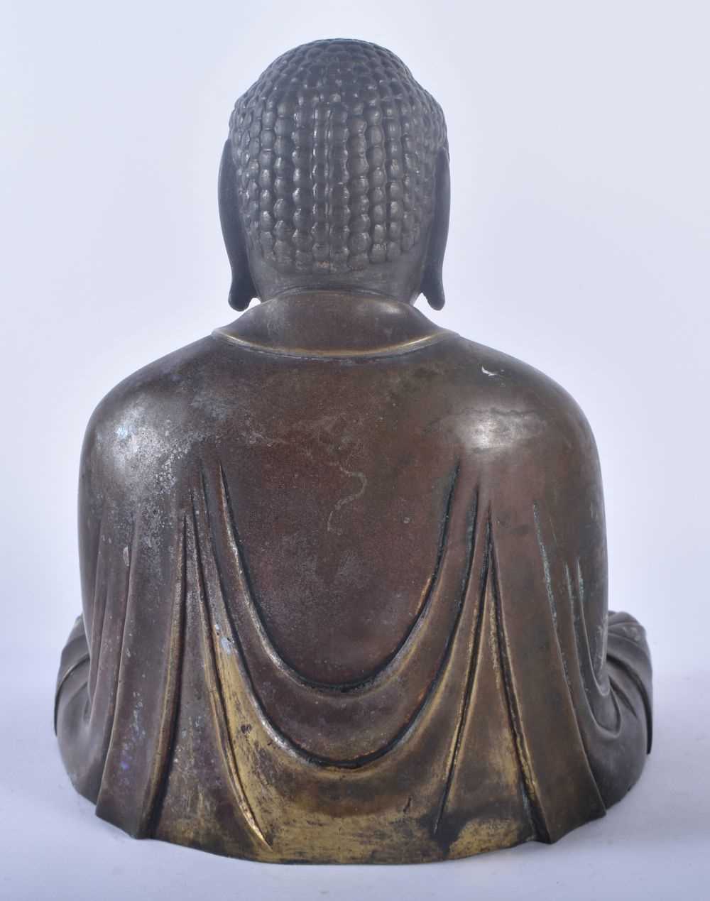 A 19TH CENTURY JAPANESE MEIJI PERIOD BRONZE FIGURE OF A BUDDHA modelled in robes. 24 cm x 16 cm. - Image 5 of 6