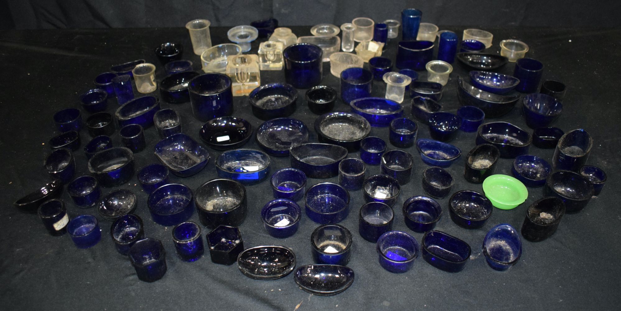 A collection of antique glass inserts inkwell etc (Qty)