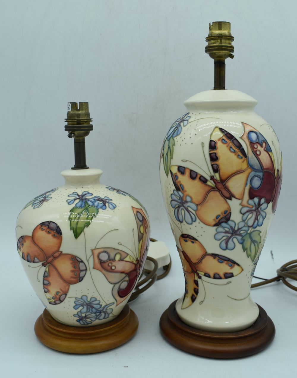 A large Moorcroft butterfly pattern lamp base together with a smaller moorcroft lamp base - Image 6 of 8