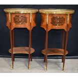 A pair of Baroque style inlaid Oval 3 drawer galleried topped side tables 73 x 45 x 30cm (2)