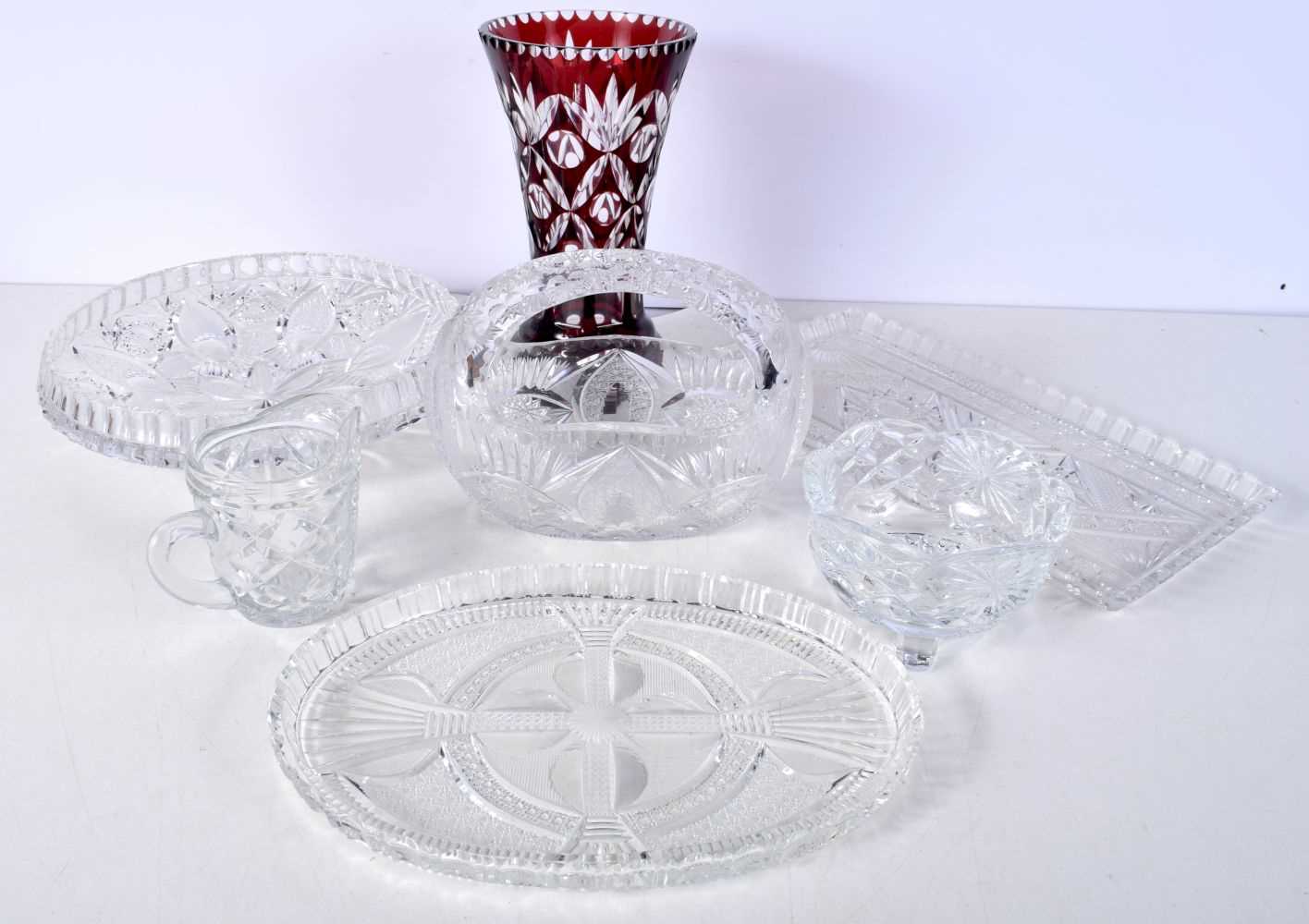 A collection of lead crystal glass items together with a Bohemian overlay glass vase largest 26cm - Image 2 of 8