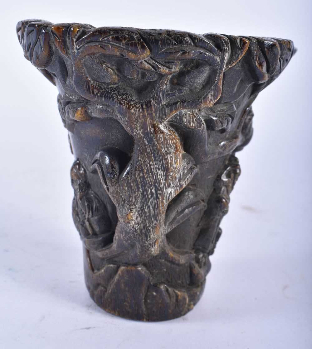 A CHINESE CARVED BUFFALO HORN TYPE LIBATION CUP 20th Century. 626 grams. 13 cm x 13 cm. - Image 4 of 6