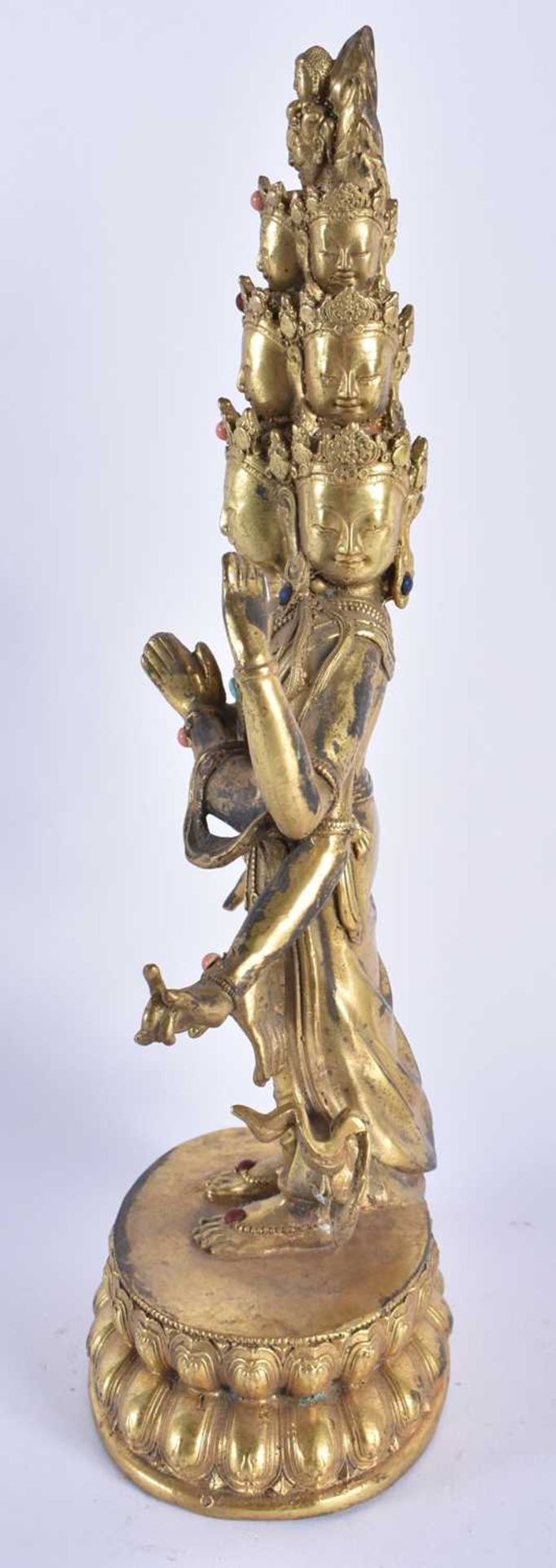 A LARGE CHINESE TIBETAN JEWELLED GILT BRONZE FIGURE OF A STANDING BUDDHA 20th Century. 28 cm high. - Image 6 of 8
