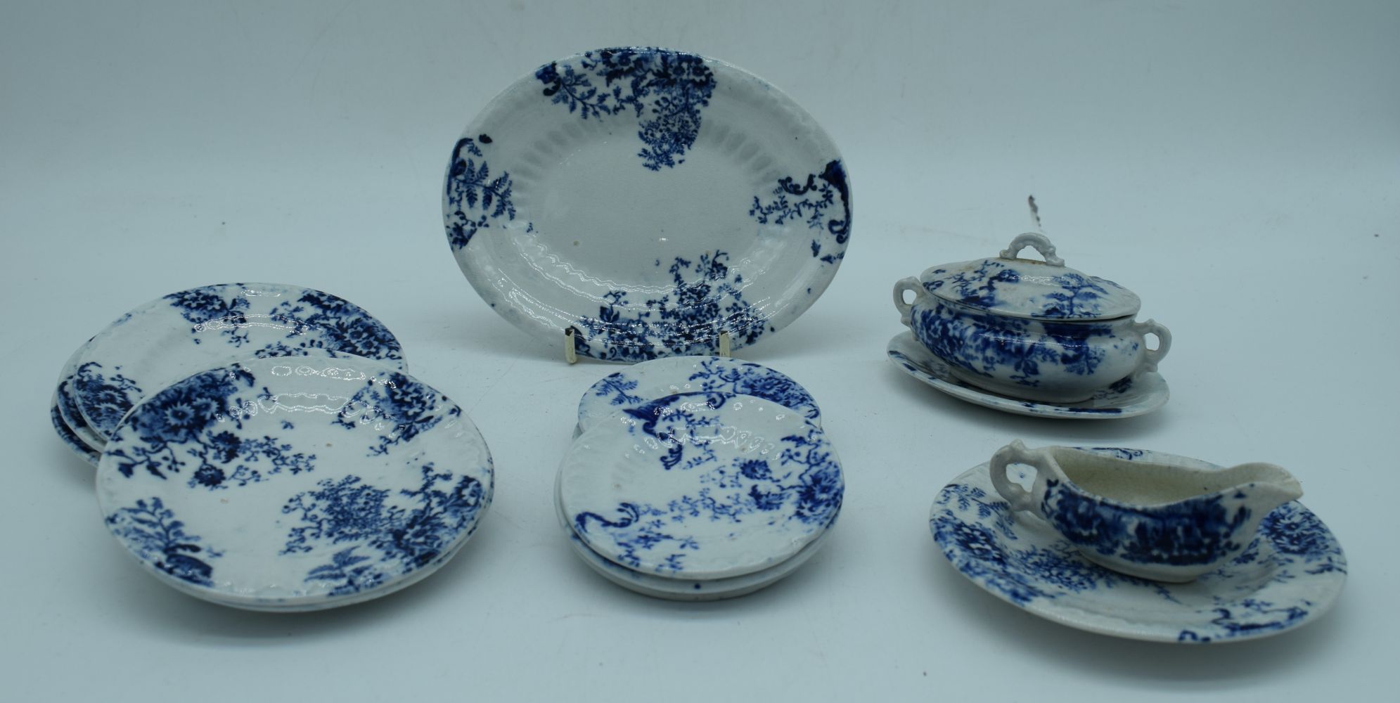 19th Century Swansea Blue and White part Dolls Toy Dinner Service together with a 20th Century Dolls - Image 6 of 6