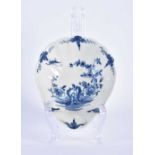 Worcester shell pickle dish of moulded scallop shell shape, painted in blue with 'The Two Peony Rock