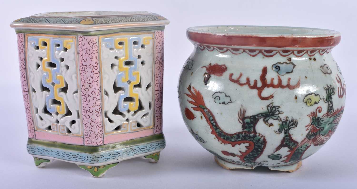 A 19TH CENTURY CHINESE PORCELAIN CENSER Qing, together with another censer ec. Largest 10 cm x 10 - Image 6 of 8