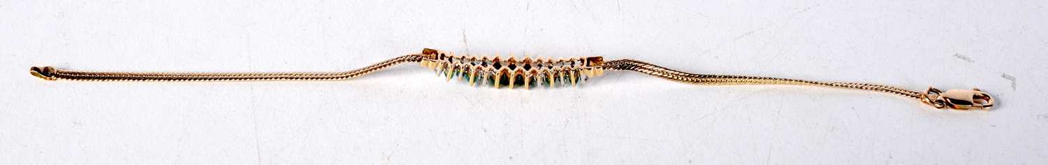 A 14CT GOLD DIAMOND AND EMERALD BRACELET. 4.7 grams. 18cm long. - Image 3 of 3