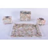 A LATE 19TH CENTURY CARVED MOTHER OF PEARL TRAY together with a similar casket & two other boxes