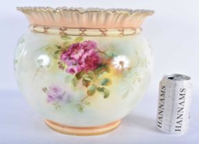 A VERY LARGE ROYAL WORCESTER BLUSH IVORY JARDINIERE by Roberts, painted with bold floral sprays.