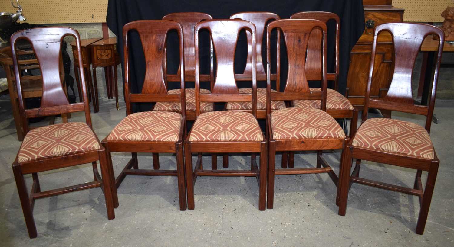 A collection of Mid Century Upholstered dining chairs 108 x 47 cm. (8). - Image 2 of 8