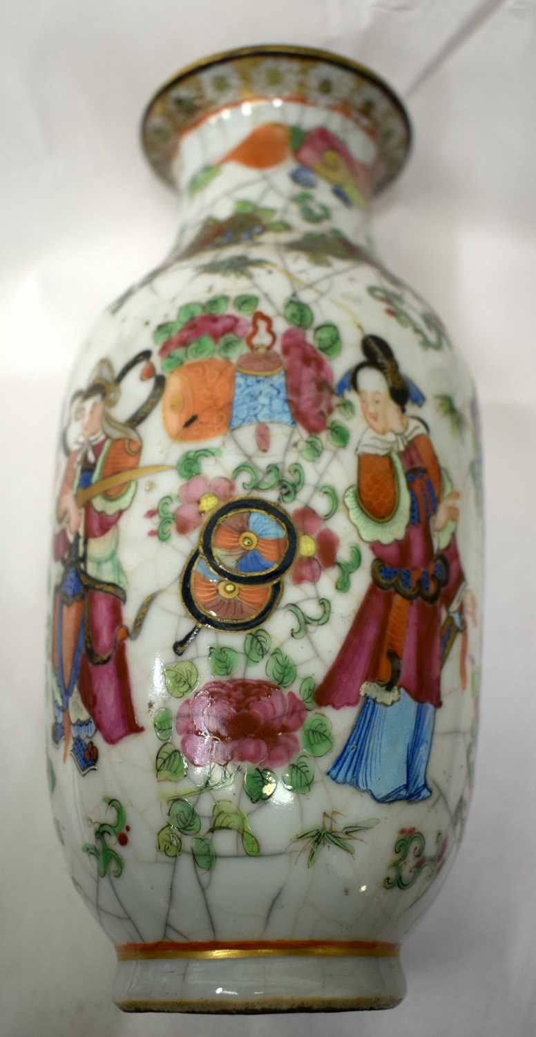 A PAIR OF 19TH CENTURY CHINESE CRACKLE GLAZED FAMILLE ROSE VASES Qing. 24 cm high. - Image 5 of 17