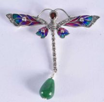 A SILVER PLIQUE A JOUR DRAGONFLY BROOCH. 11 grams. 6.75 cm x 6.75 cm.