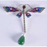 A SILVER PLIQUE A JOUR DRAGONFLY BROOCH. 11 grams. 6.75 cm x 6.75 cm.