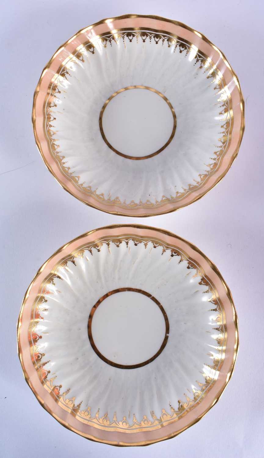 Derby pair of acanthus moulded teabowls, coffee cups and saucers with teardrop gilding under a - Image 2 of 6