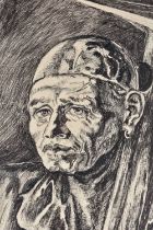 P A Adams (C1970) Charcoal sketch, Miner. 62 cm x 52 cm.