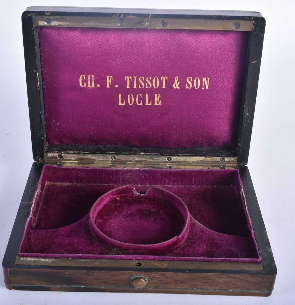 AN ANTIQUE FRENCH TISSOT & SON WATCH & CHAIN BOX. 14 cm x 10 cm. - Image 2 of 4