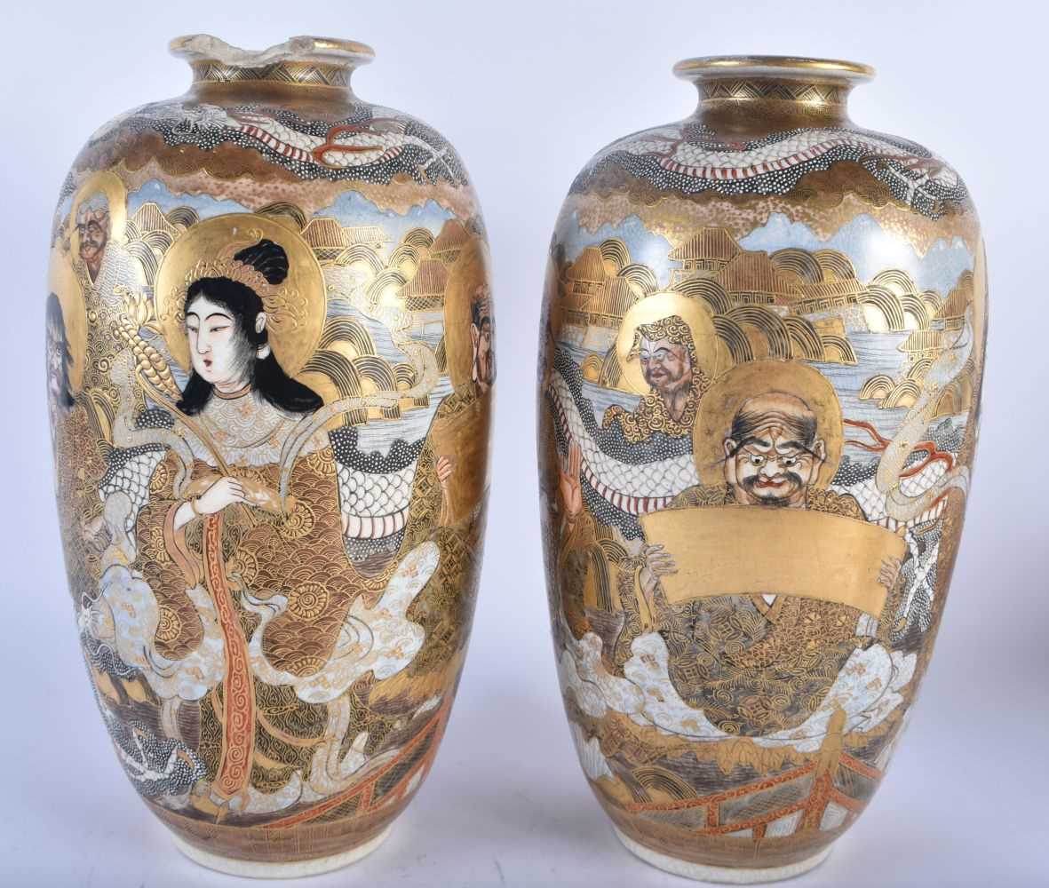 A LARGE PAIR OF 19TH CENTURY JAPANESE MEIJI PERIOD SATSUMA VASES painted with immortals. 30cm x 14 - Image 3 of 5