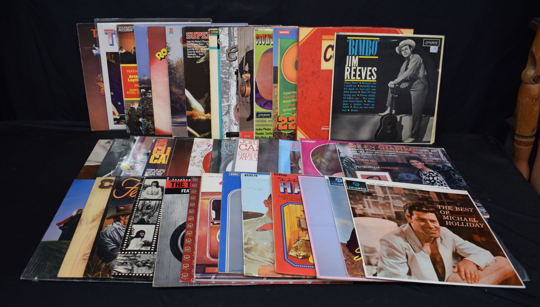 A collection of Country Music LP records, various artists, Hank Williams, Jim Reeves, Helen