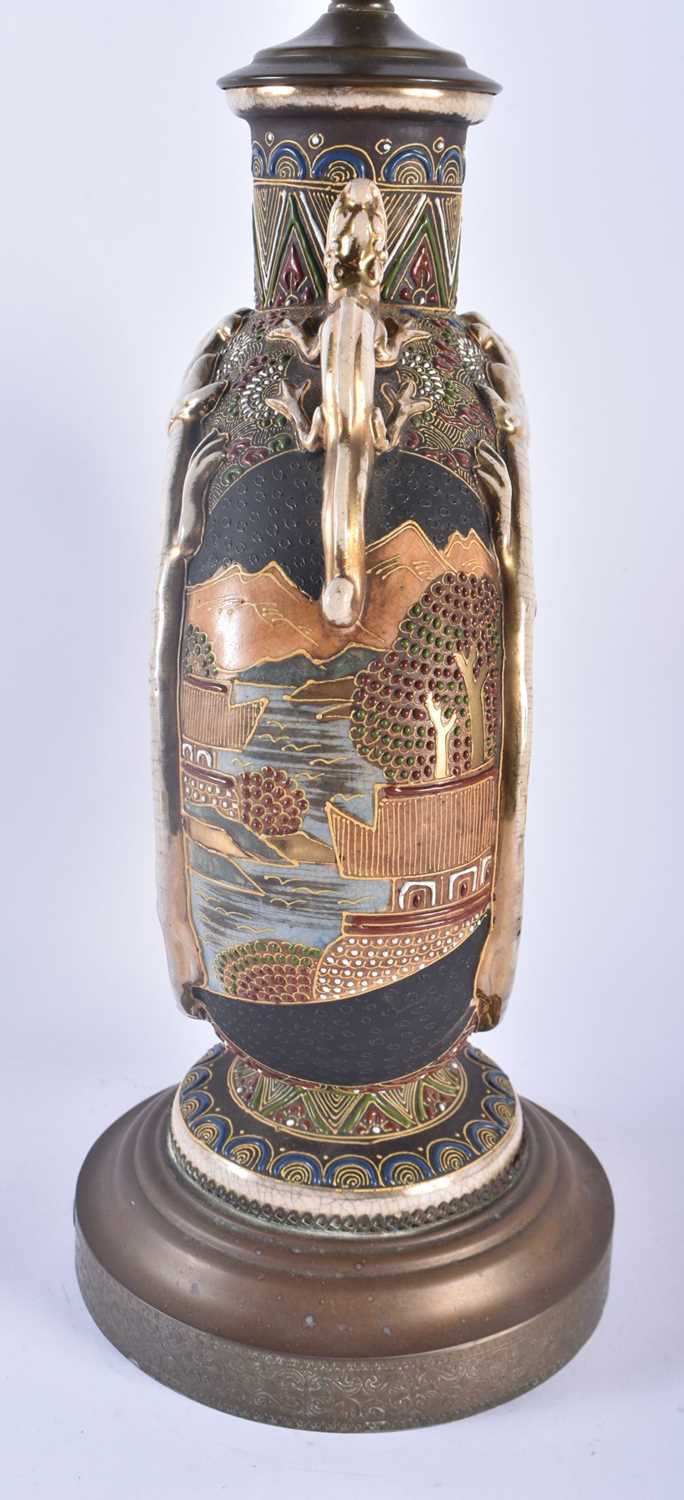 A LATE 19TH CENTURY JAPANESE MEIJI PERIOD SATSUMA LAMP painted with scholars. 60 cm high. - Image 2 of 4