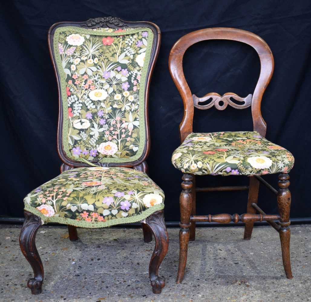 Two antique wooden framed upholstered chairs 90cm (2) - Image 2 of 8