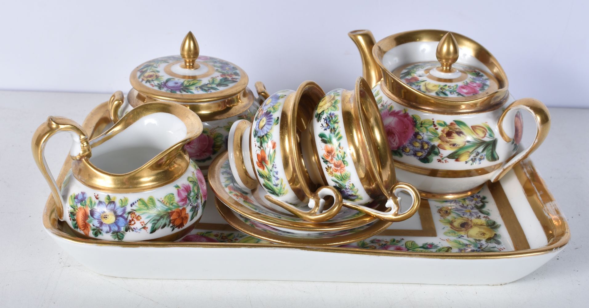 A small 19th Century Paris porcelain tea set largest 23 x 15.5 cm (8) - Image 6 of 6